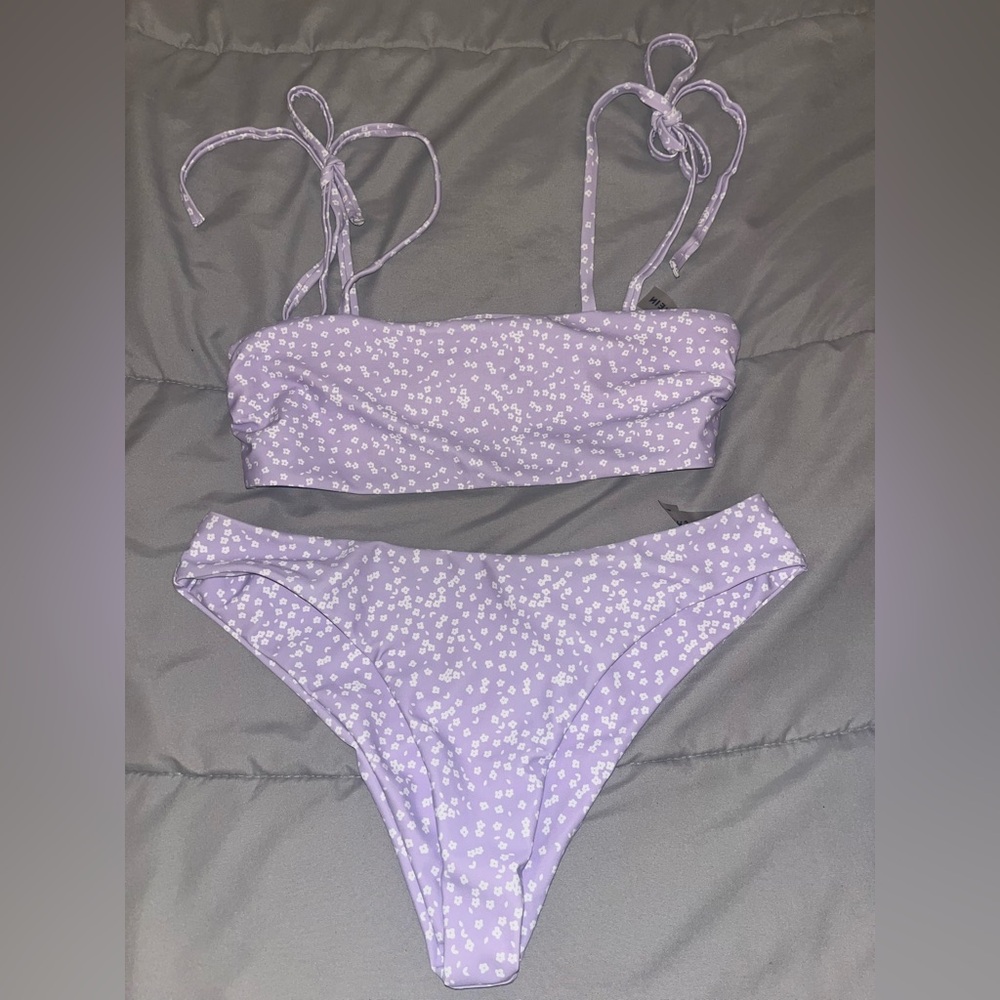 Shein Purple and white floral swim suit